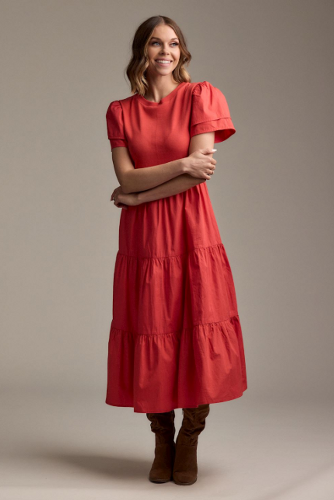 Mud Pie Red Patton T-Shirt Midi Dress