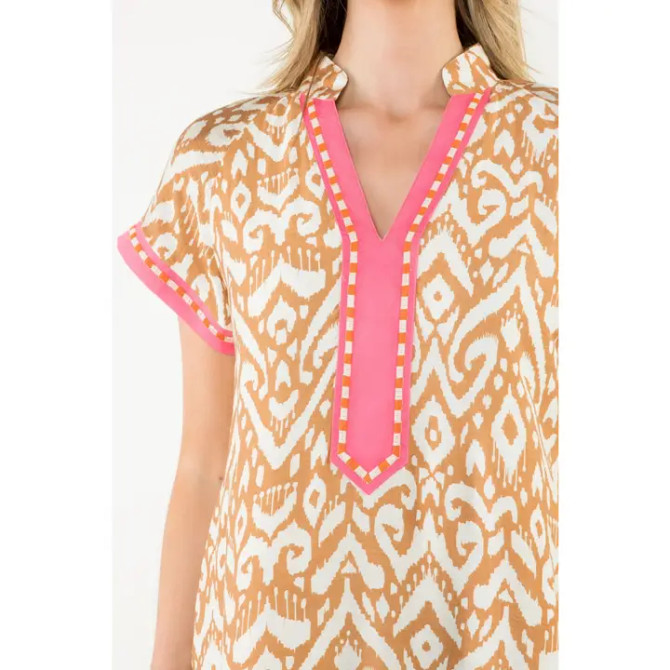 THML Beige Ikat Short Sleeve Dress