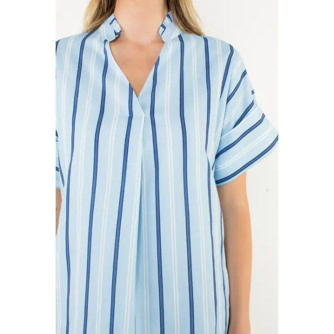 THML Light Blue V-Neck Striped Dress