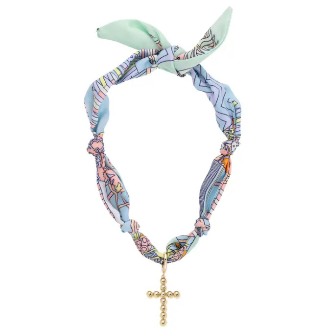 Canvas Louisa Beaded Cross Scarf Necklace in Pastel Multi