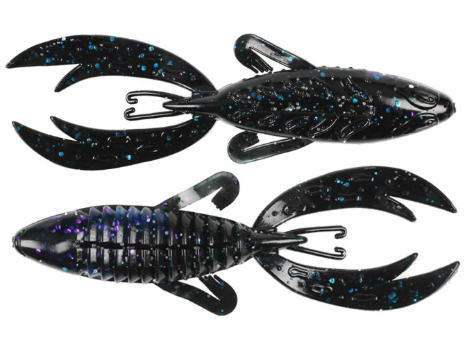 Zoom Rojas Fighting Frog 4″ – Salt‑Impregnated Creature Finesse Bait (7‑Pack) - Black Blue Flake/Sapphire Laminate