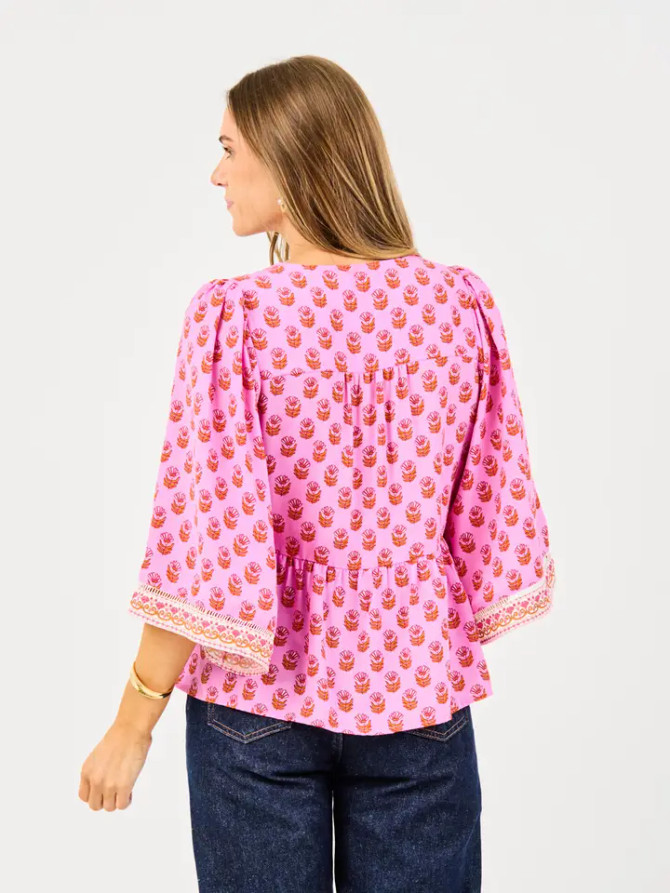 Mary Square Monroe Top - Floral Foulard Pink