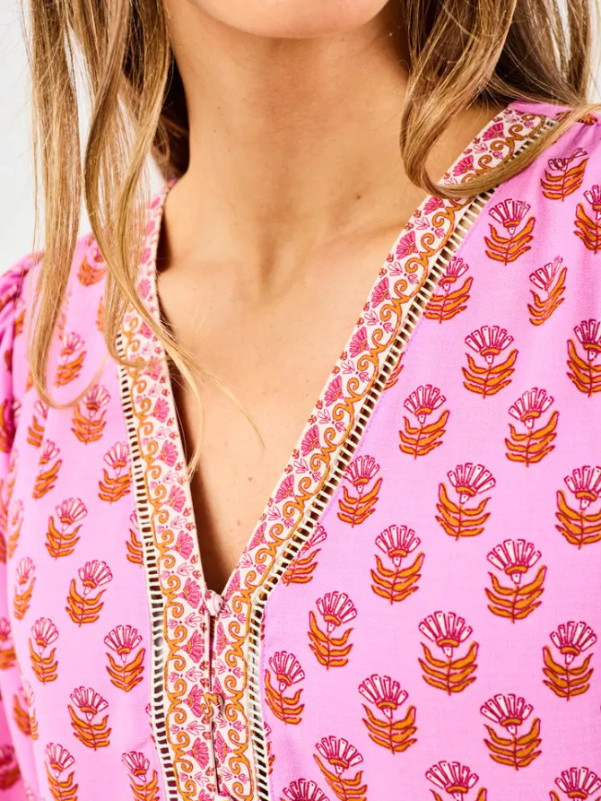 Mary Square Monroe Top - Floral Foulard Pink