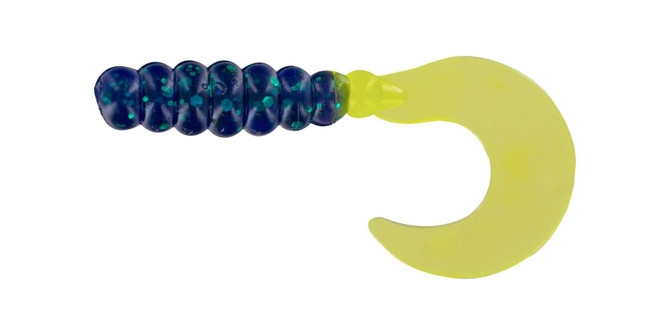 Zoom Big Bite Fat Grub 2″ – Salt‑Impregnated Curl-Tail Grub (10‑Pack) - Junebug/Chartreuse