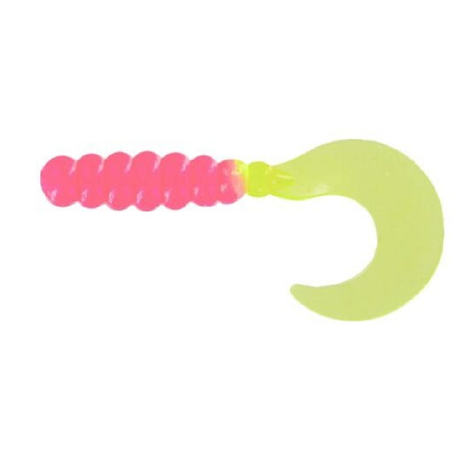 Zoom Big Bite Fat Grub 2″ – Salt‑Impregnated Curl-Tail Grub (10‑Pack) - Bubblegum / Chartreuse