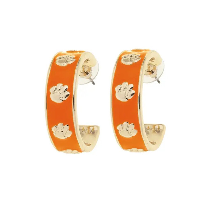 Canvas Clemson Tigers Enamel Logo Hoop Earrings
