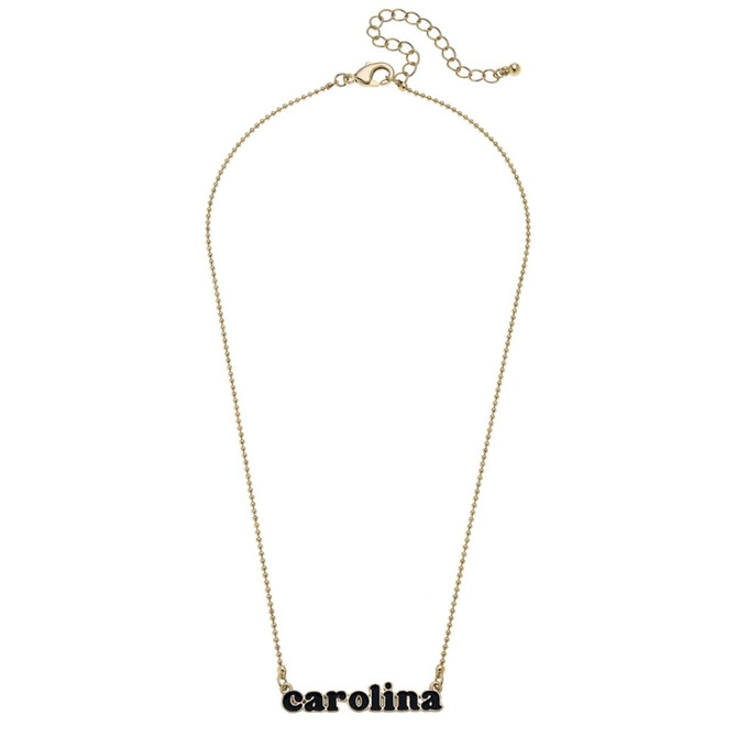 Canvas South Carolina Gamecocks Slogan Necklace in Black/Shiny Gold