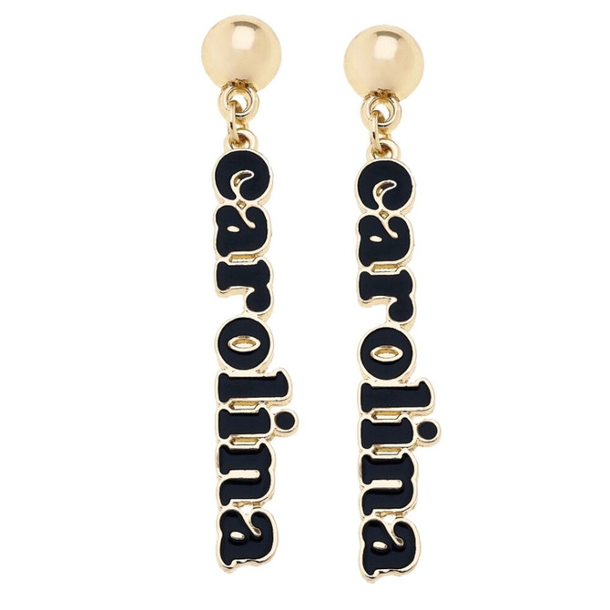 Canvas South Carolina Gamecocks Slogan Earrings in Black/Shiny Gold