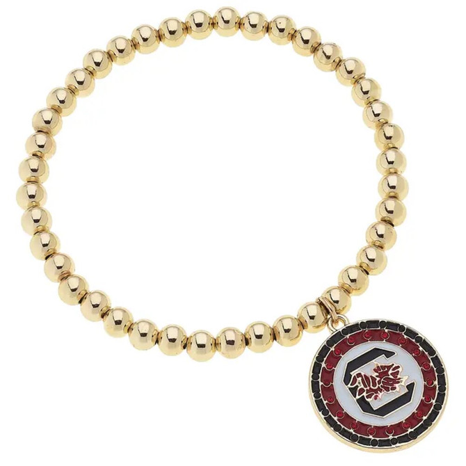 Canvas South Carolina Gamecocks Pave Disc Ball Bead Bracelet