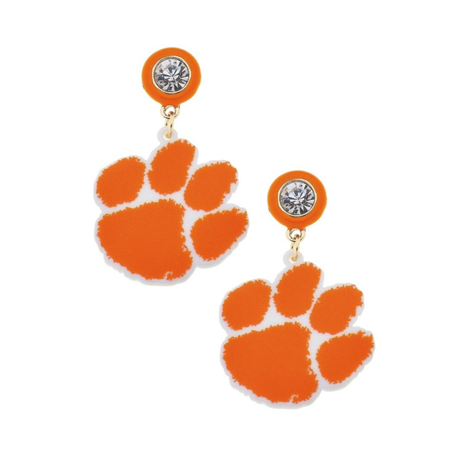 Canvas Clemson Tiger Paw Resin Earrings in Orange