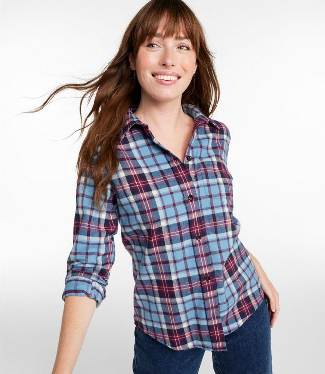 L.L. Bean Women's Scotch Plaid Flannel Shirt Relaxed - Blue Ridge Plaid