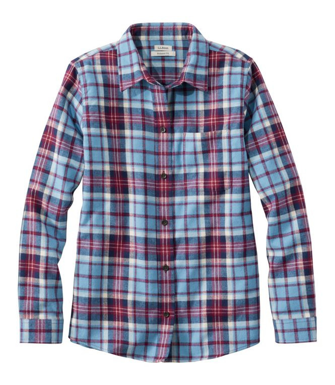 L.L. Bean Women's Scotch Plaid Flannel Shirt Relaxed - Blue Ridge Plaid