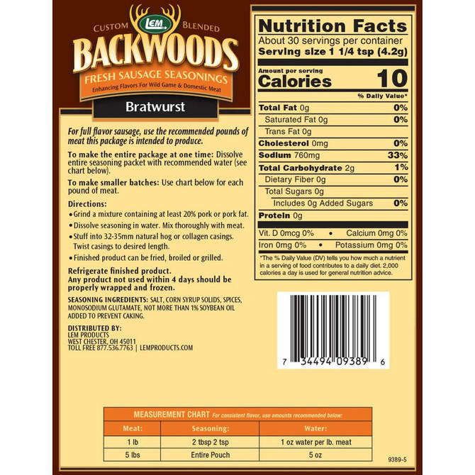 LEM Backwoods Bratwurst Fresh Sausage Seasoning