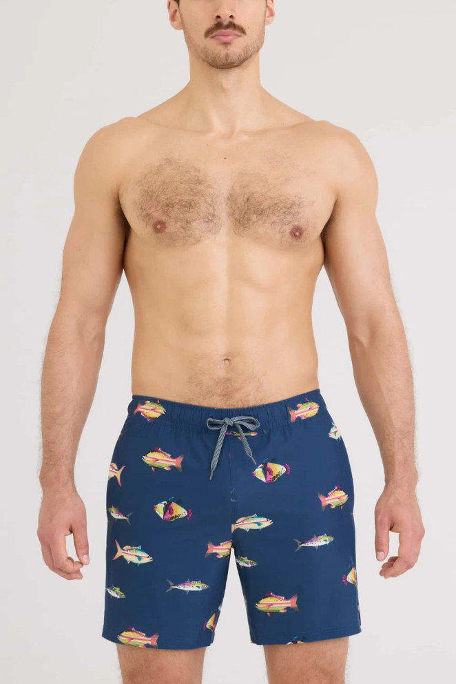 Saxx Oh Buoy 2in1 7" Swim Trunk - Gulf Fish Dark Denim
