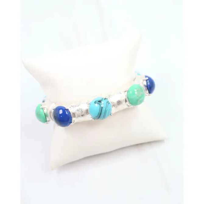 Caroline Hill Angellique Stone Stretch Bracelet Worn Silver