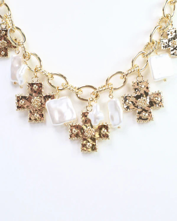 Caroline Hill Pearson Cross Charm Necklace Gold