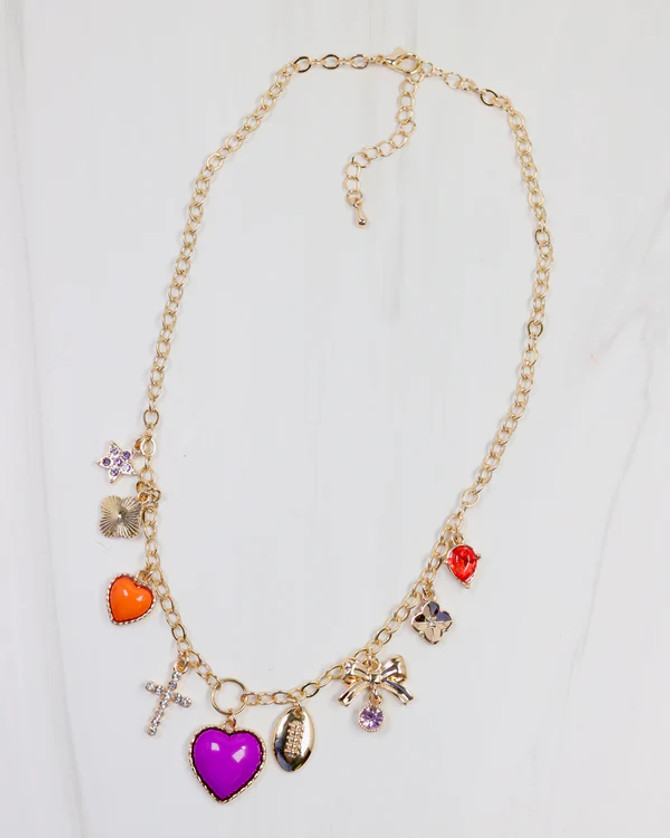 Caroline Hill Bentley Charm Necklace - Purple & Orange