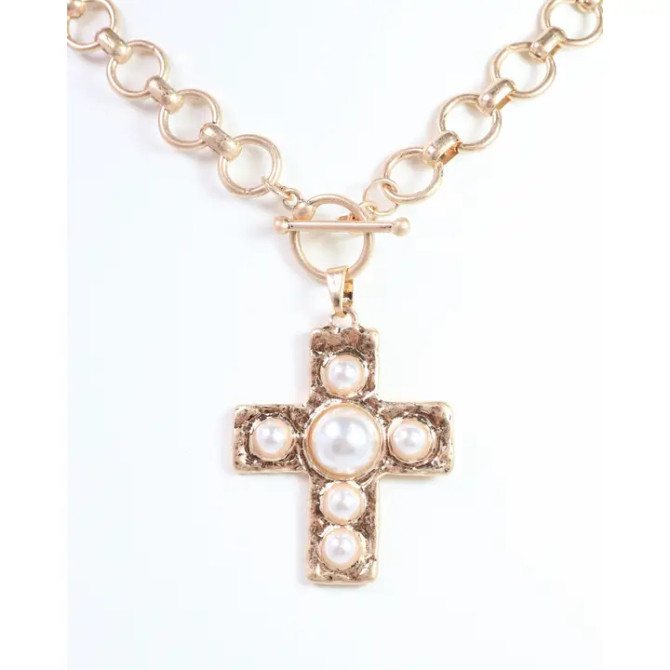 Caroline Hill Clampett Cross Necklace Gold
