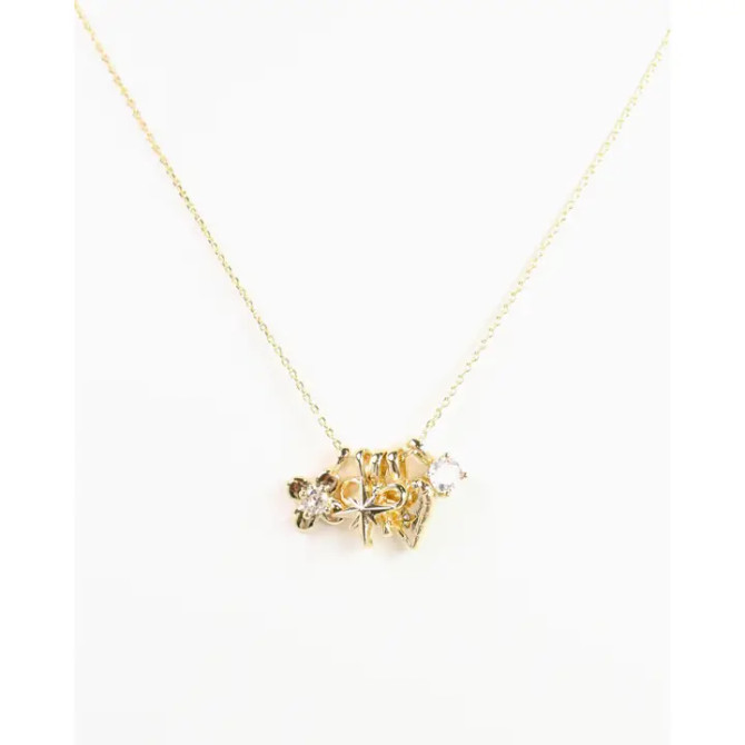 Caroline Hill Flower, Bow and Heart Charm Necklace Set Gold