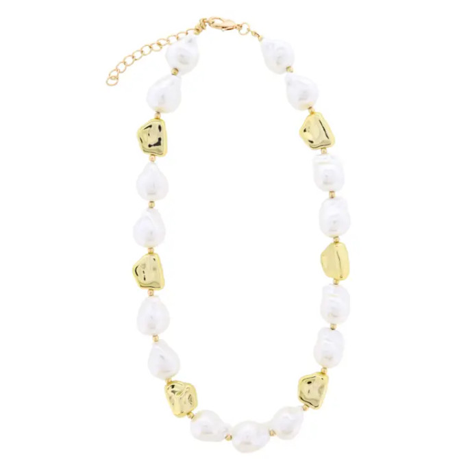 Jane Marie 18K Gold Plated Large Gold & Pearl Beaded Necklace