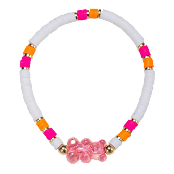 Jane Marie Kids White, Orange, Pink Beaded Bracelet with Gummy Bear