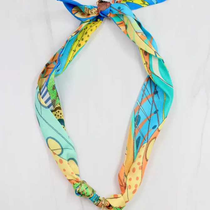 Caroline Hill Lillie Scarf Necklace - Orange Turquoise
