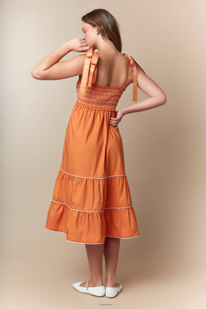 Fantastic Fawn Smocked Midi Dress - Orange
