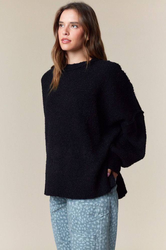 Fantastic Fawn Black Long Sleeve Knit Sweater Top