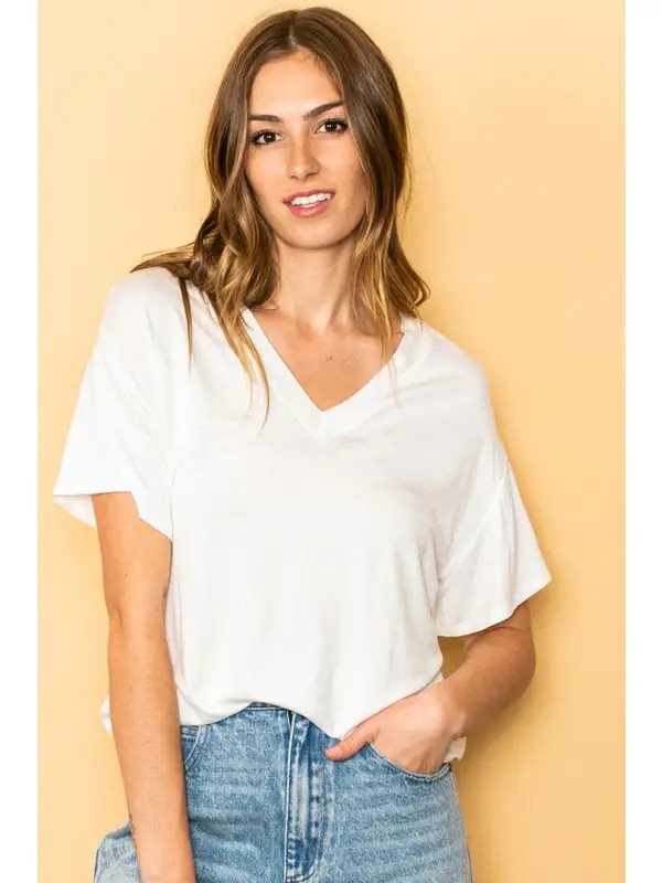 Elloh Collection Women's V-Neck Soft Touched Tee - Off White
