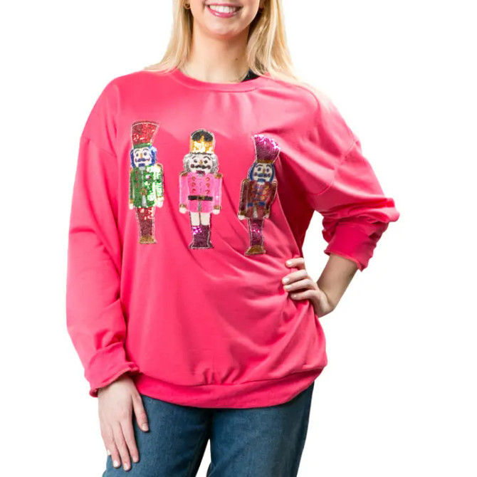 Top It Off Pink Nutcracker Sweatshirt with Sequins Top It Off Pink Nutcracker Sweatshirt with Sequins
