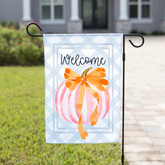 The Navy Knot Fall Pink Pumpkin Coquette Garden Flag