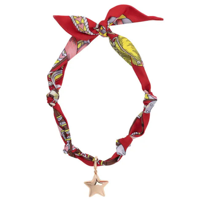 Canvas Bellatrix Puffy Star Scarf Necklace in Red/Light Pink/Brown