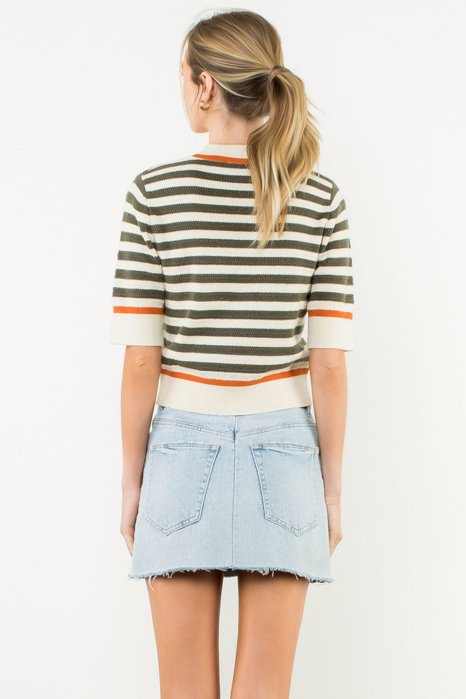 THML Short Sleeve Striped Knit Top