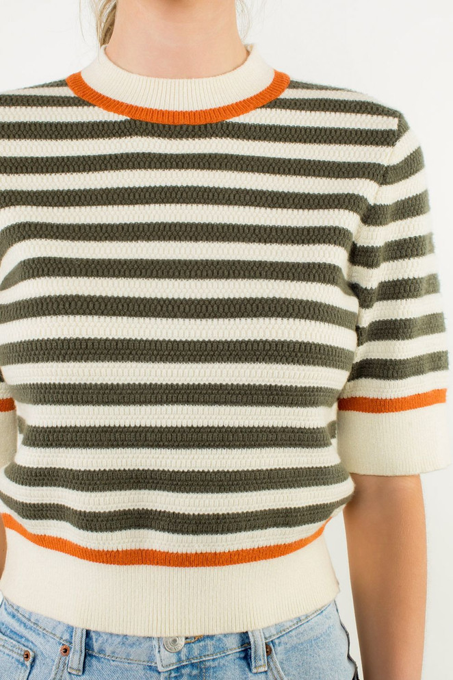 THML Short Sleeve Striped Knit Top