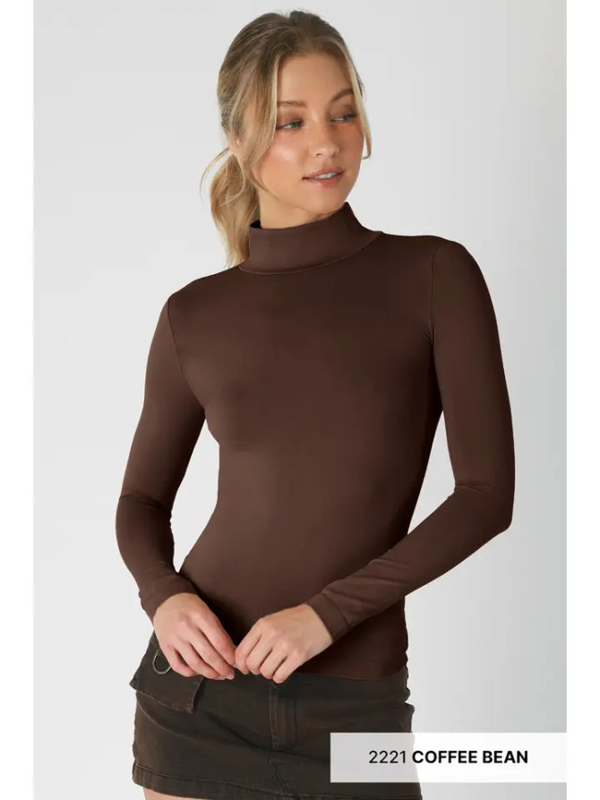 NikiBiki Long Sleeve Mock Neck Top - Coffee Bean