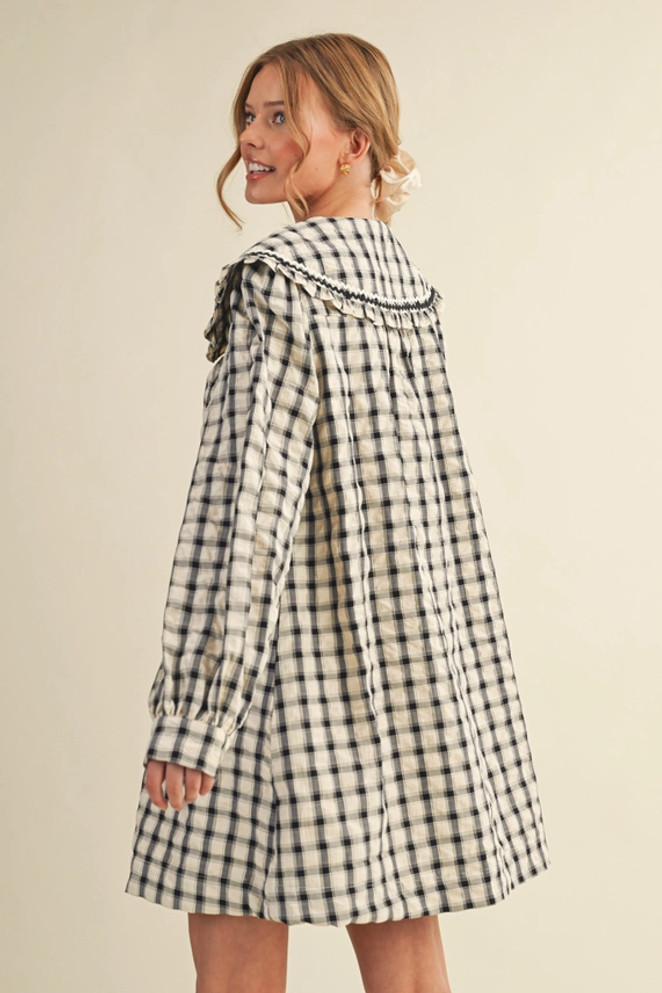 &merci Doll Collar Button Down Plaid Mini Dress - Black/Cream &merci Doll Collar Button Down Plaid Mini Dress - Black/Cream