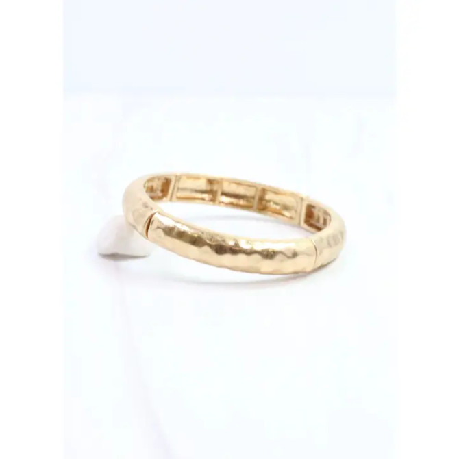 Caroline Hill Tandy Hammered Stretch Bracelet Worn Gold