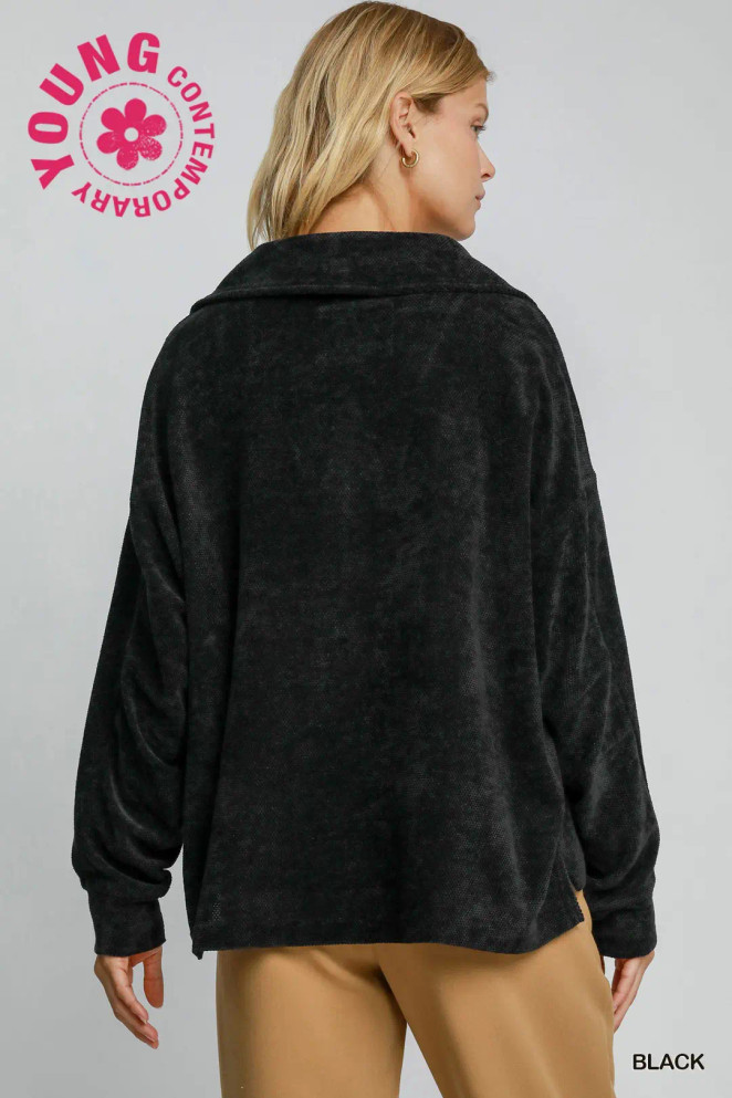 Umgee Chenille V-Neck Pullover - Black Umgee Chenille V-Neck Pullover - Black