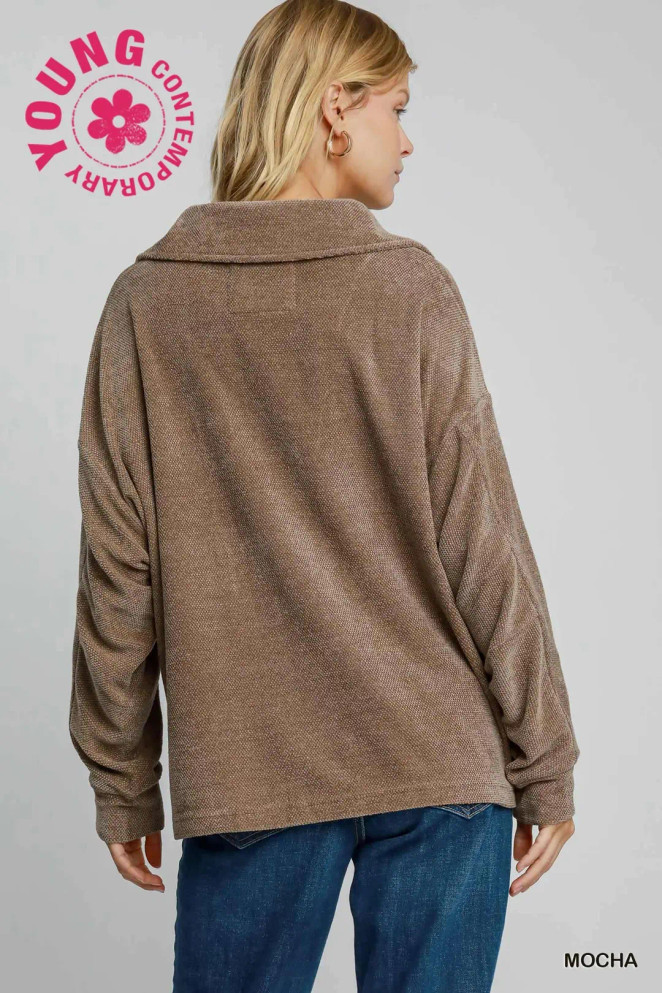 Umgee Chenille V-Neck Pullover - Mocha Umgee Chenille V-Neck Pullover - Mocha
