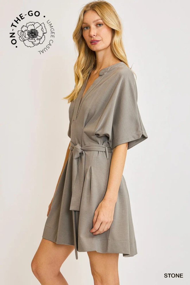 Umgee Stone Luxeknit Pleated Dress with Dolman Sleeves Umgee Stone Luxeknit Pleated Dress with Dolman Sleeves