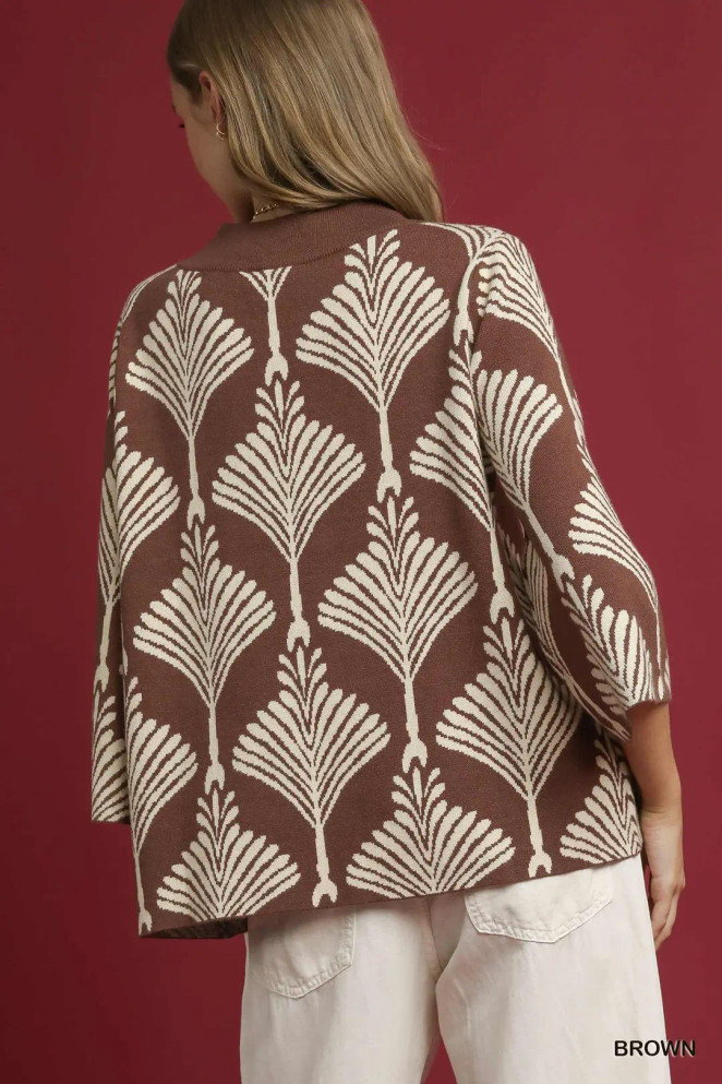 Umgee Women's Abstract Print Pullover Sweater - Brown Umgee Women's Abstract Print Pullover Sweater - Brown