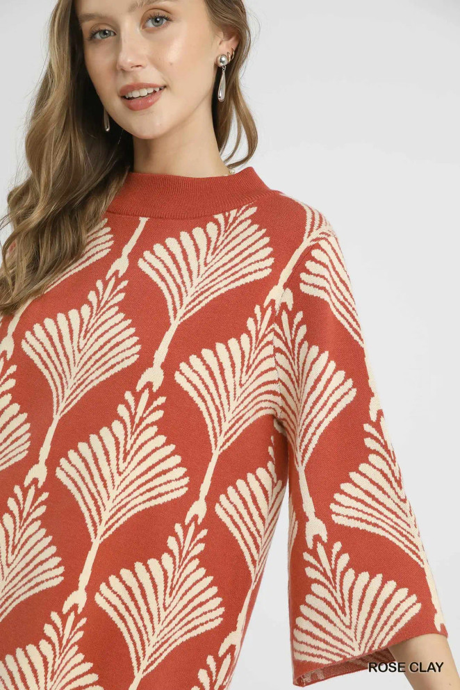 Umgee Women's Abstract Print Pullover Sweater - Rose Clay Umgee Women's Abstract Print Pullover Sweater - Rose Clay