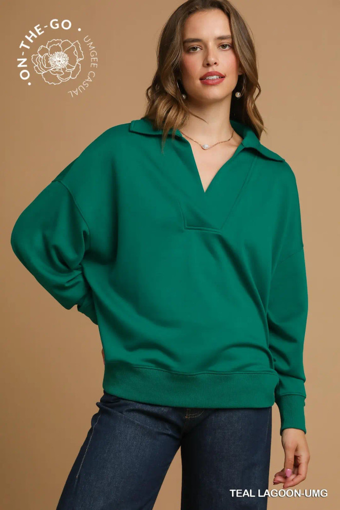 Umgee Teal Lagoon Luxeknit Chic Ease Collared Pullover - Plus Size Umgee Teal Lagoon Luxeknit Chic Ease Collared Pullover - Plus Size