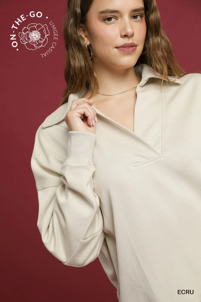 Umgee Women's Luxeknit V-Neck Pullover Sweatshirt - Ecru Umgee Women's Luxeknit V-Neck Pullover Sweatshirt - Ecru