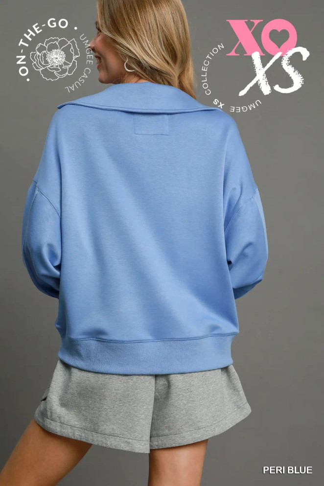 Umgee Women's Luxeknit V-Neck Pullover Sweatshirt - Peri Blue Umgee Women's Luxeknit V-Neck Pullover Sweatshirt - Peri Blue