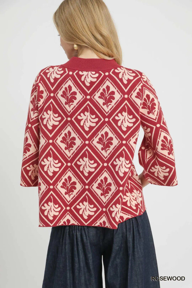 Umgee Women's Abstract Print Mock Neck Sweater - Rosewood Umgee Women's Abstract Print Mock Neck Sweater - Rosewood