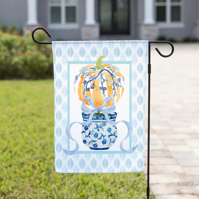 The Navy Knot Fall Garden Flag - Blue Background and Bow