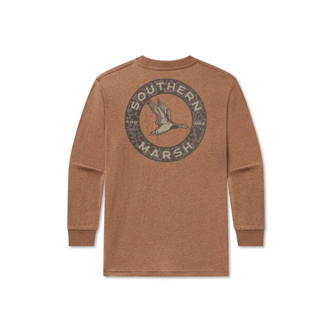 Southern Marsh Youth Boys Long Sleeve Inflight Camo Tee - Washed Walnut
