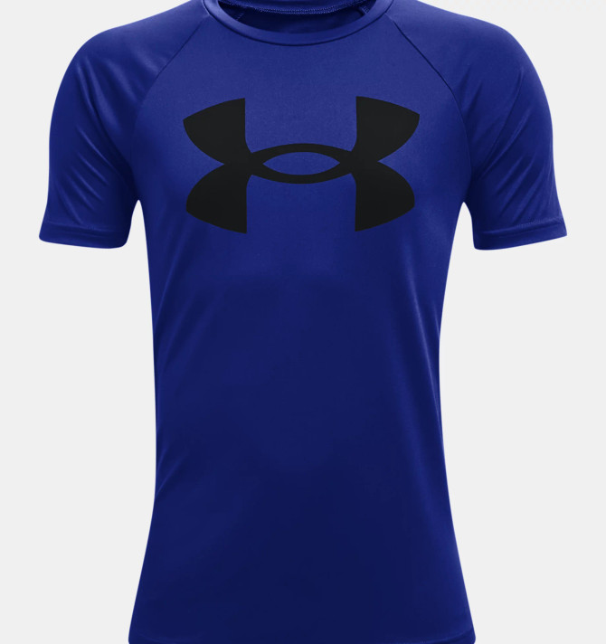 Under Armour Boys' UA Tech Big Logo Short Sleeve Shirt- Royal/Black