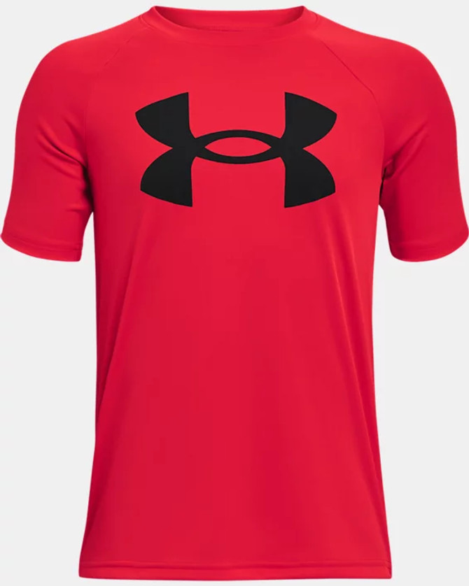 Under Armour Boys' UA Tech Big Logo Short Sleeve Shirt- Red/Black